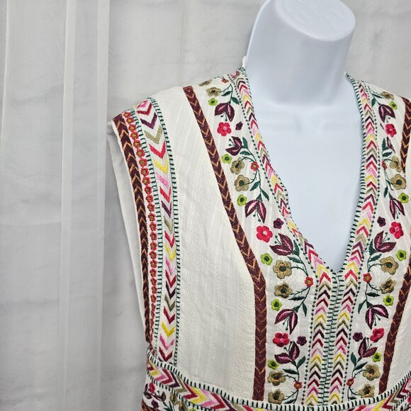 Sundance Cream Maxi Dress Embroidered Boho Festival Cottage Prairie 10 - Picture 3 of 13